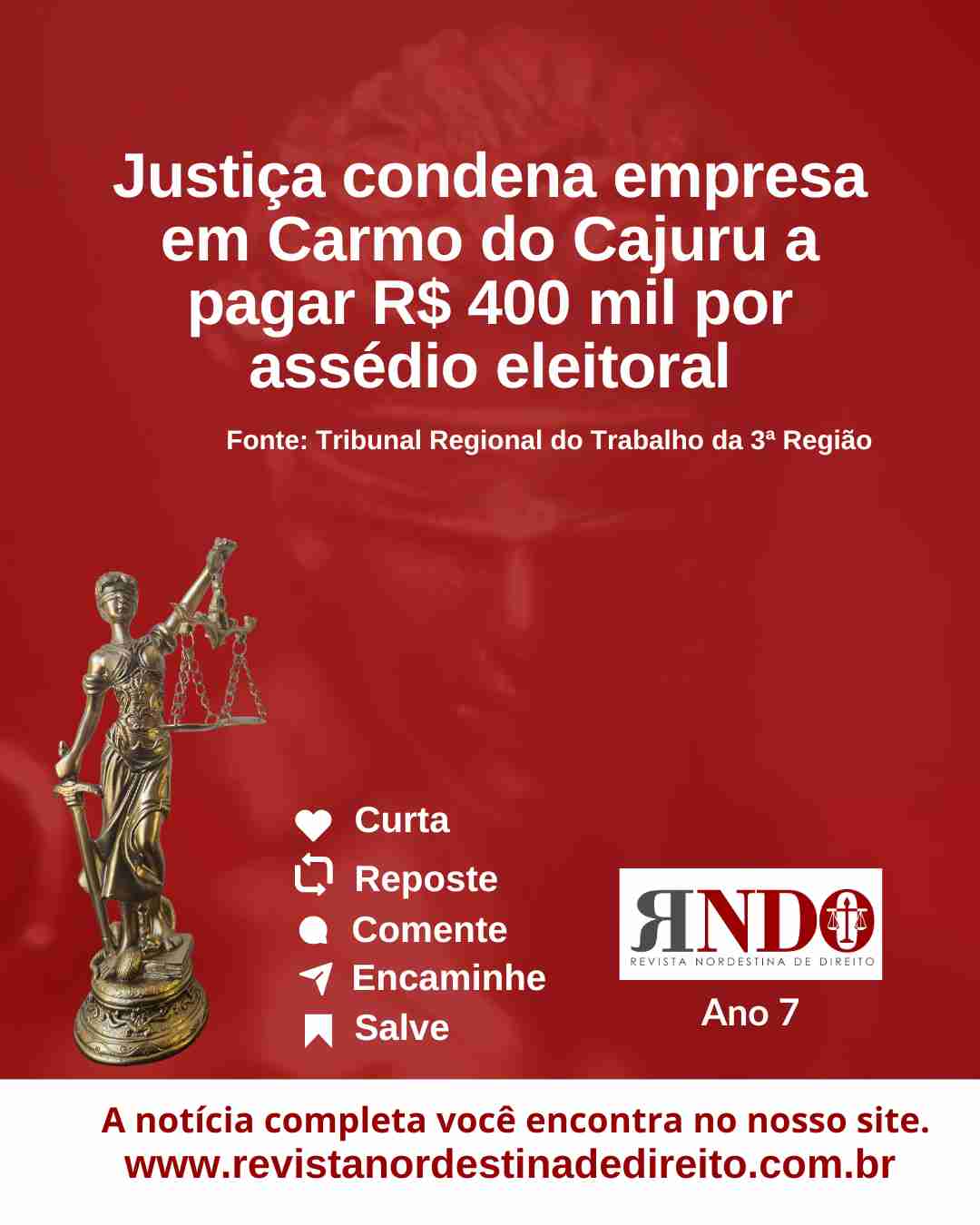 Justiça condena empresa em Carmo do Cajuru a pagar R$ 400 mil por assédio eleitoral